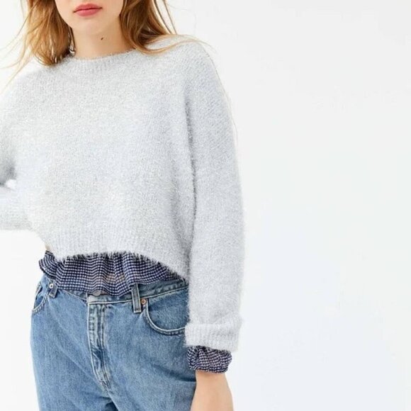 Urban Outfitters 'Elisabeth' XS sparkly silver metallic sweater cropped - Picture 1 of 8